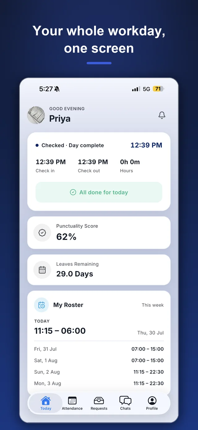 Klokwise app — Your workday at a glance