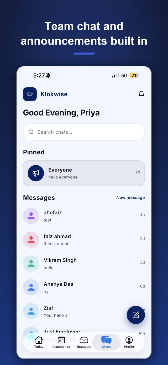 Klokwise app — Team chat built in